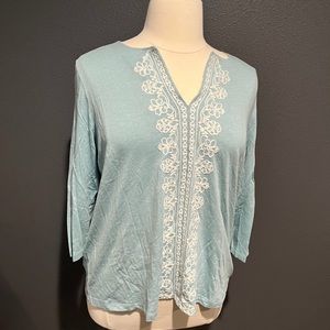J Jill light blue top with embroidery, XL